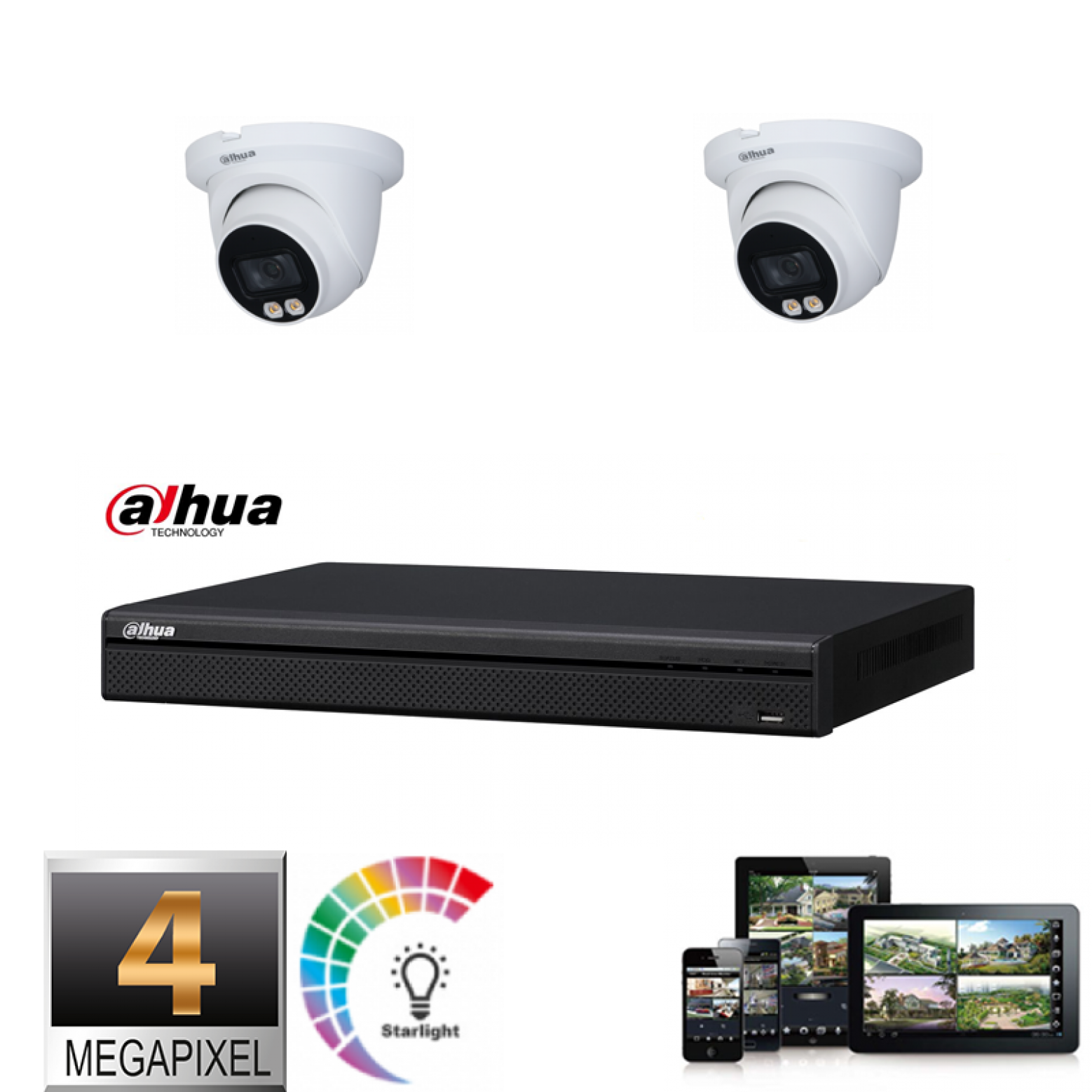 Dahua IP camera set 2x Full Color dome 4 megapixel Full HD