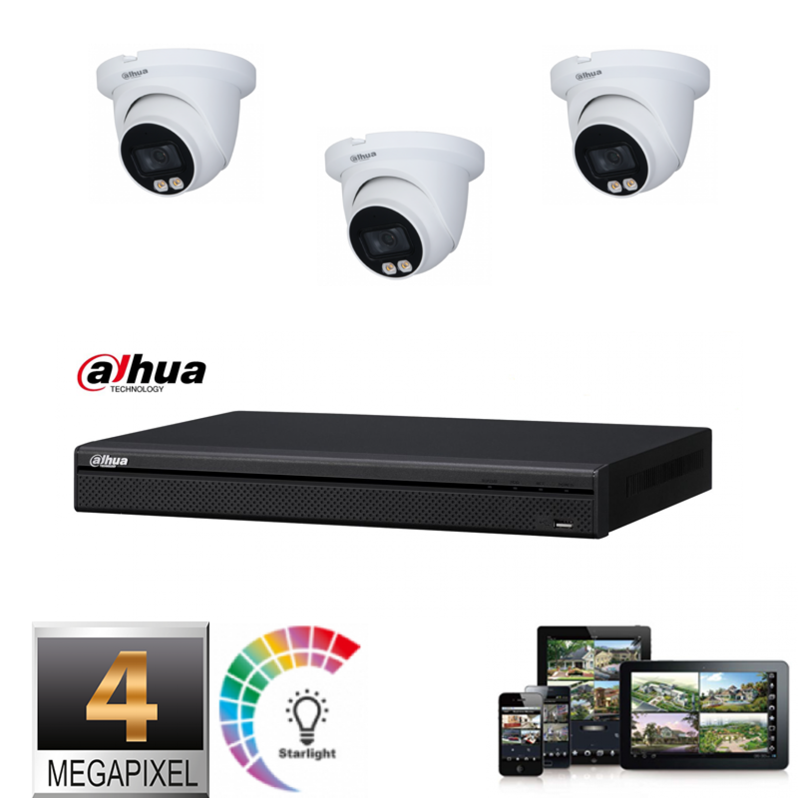 Dahua IP camera set 3x Full Color dome 4 megapixel Full HD