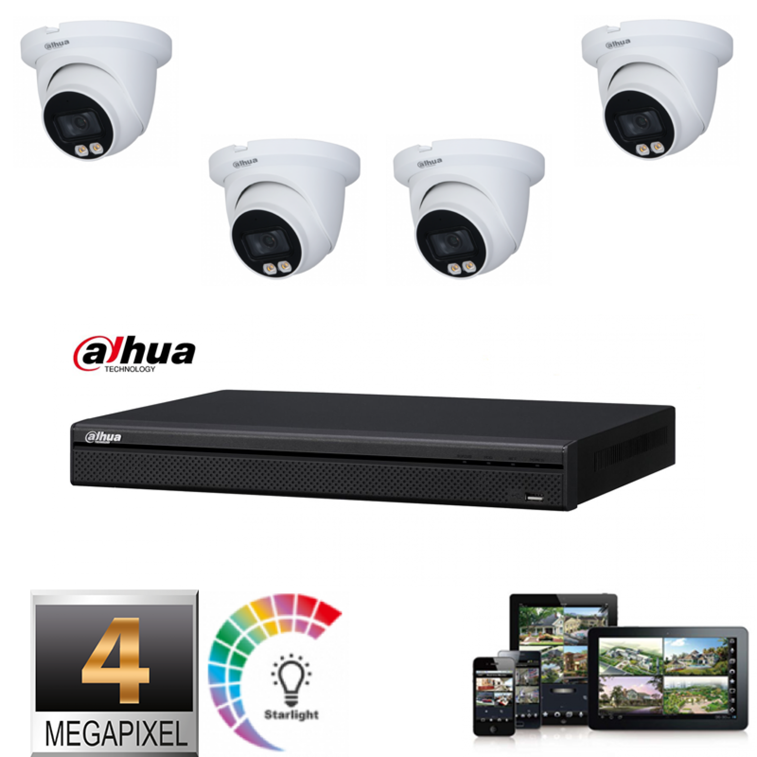 Dahua IP camera set 4x Full Color dome 4 megapixel Full HD