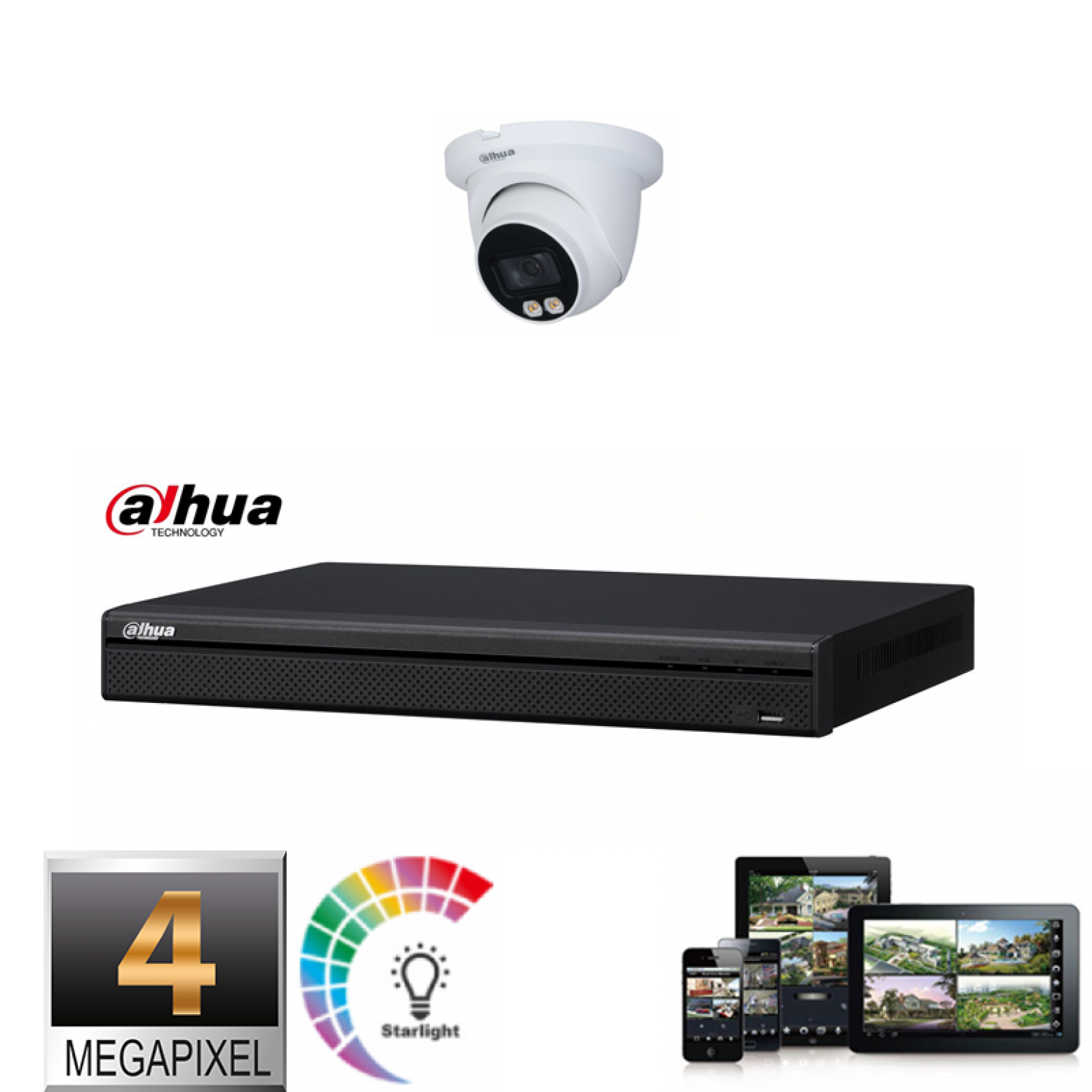 Dahua IP camera set 1x Full Color dome 4 megapixel Full HD