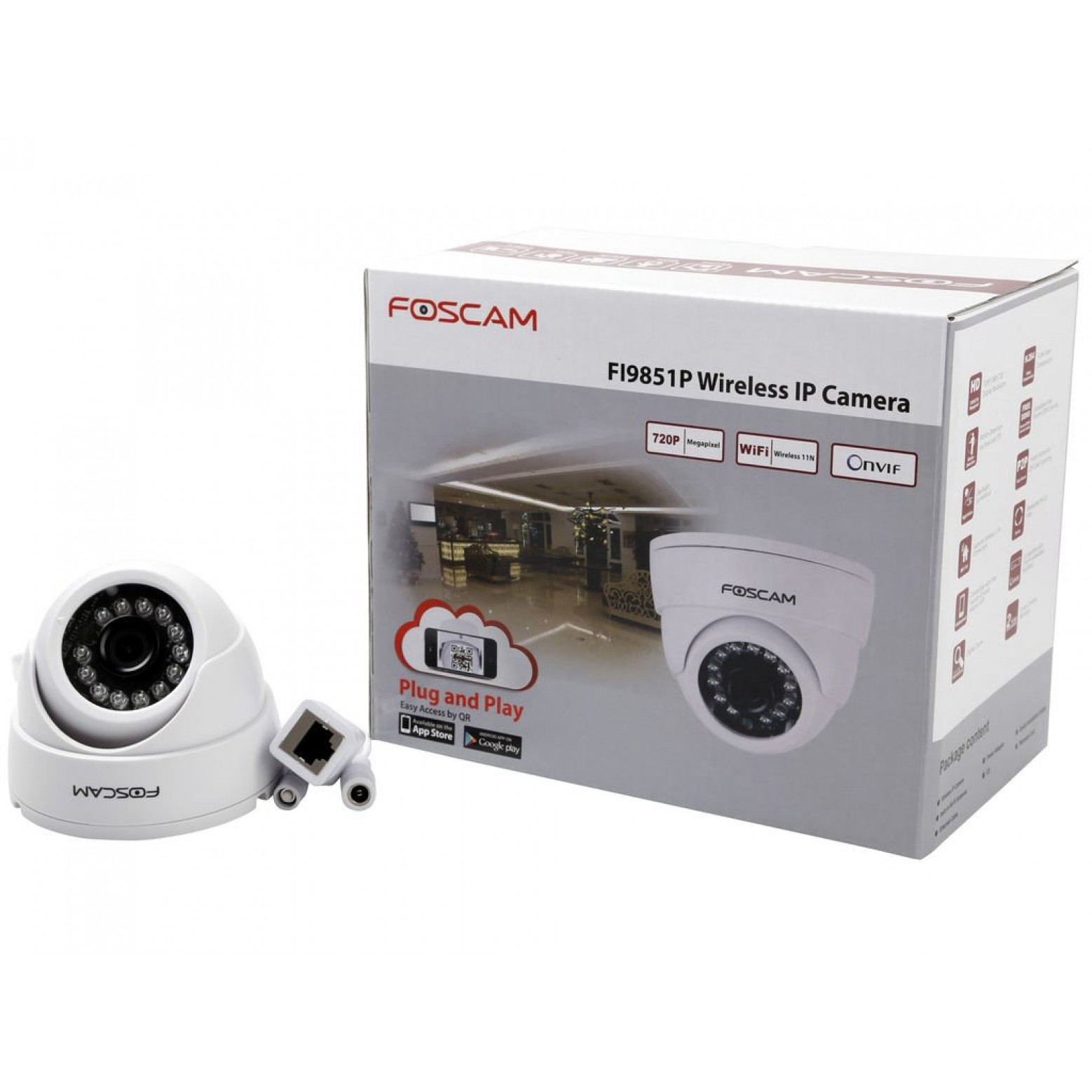 Foscam FI9851P Dome Camera WiFi HD Plug & Play