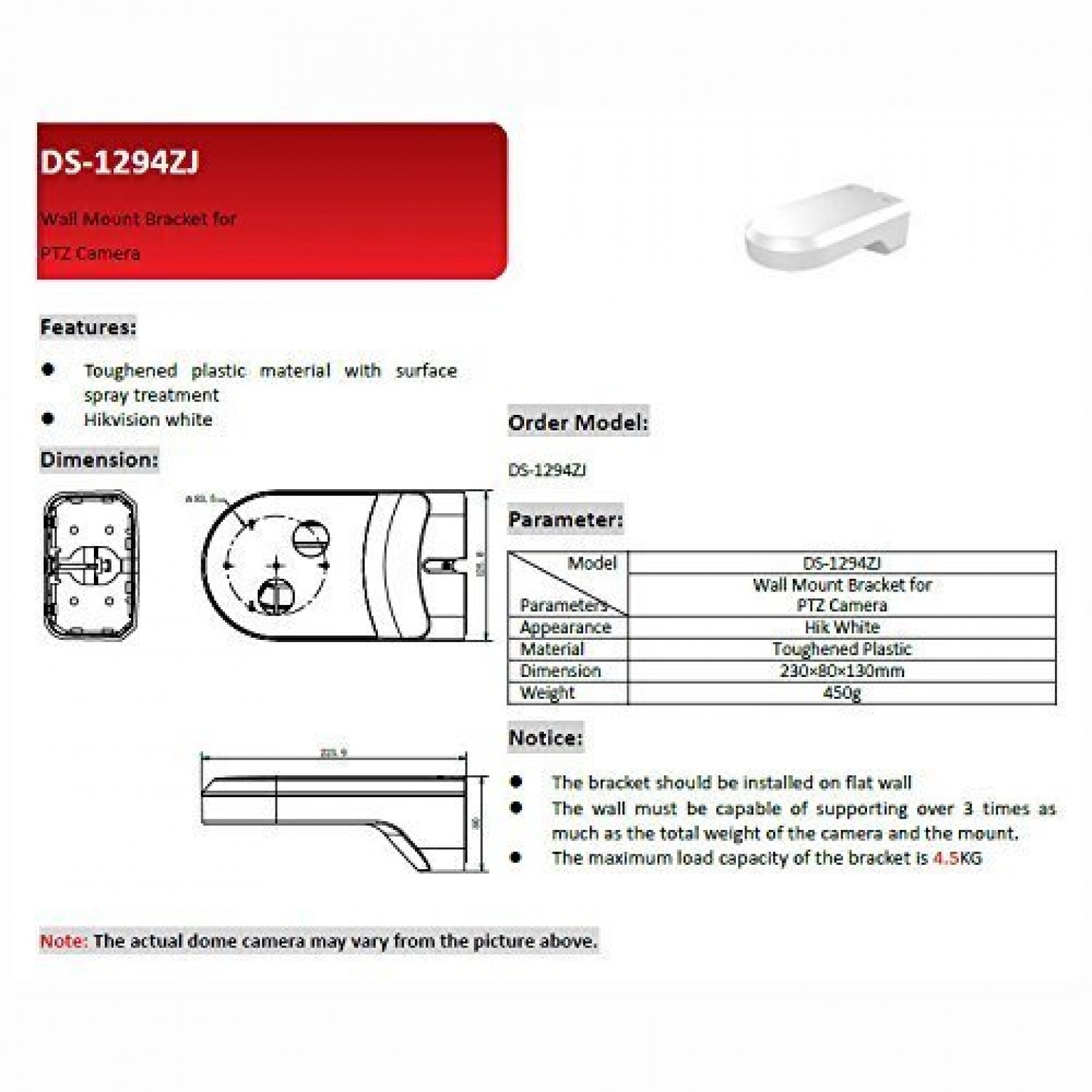 Hikvision DS-1294ZJ Wall Mount for Wifi PTZ