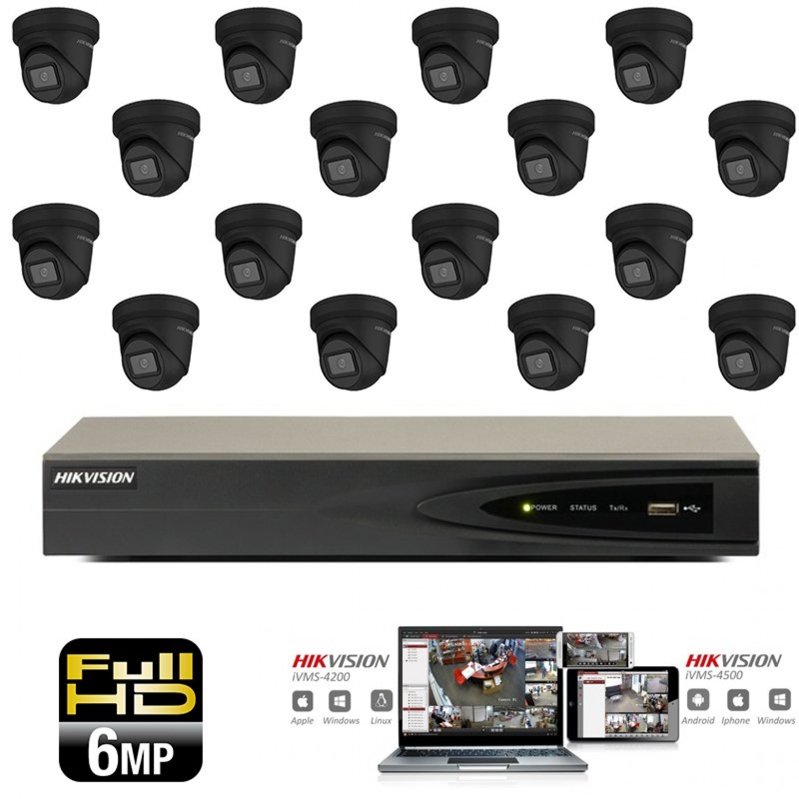 Hikvision IP camera set 16x turret 6 megapixel Full HD