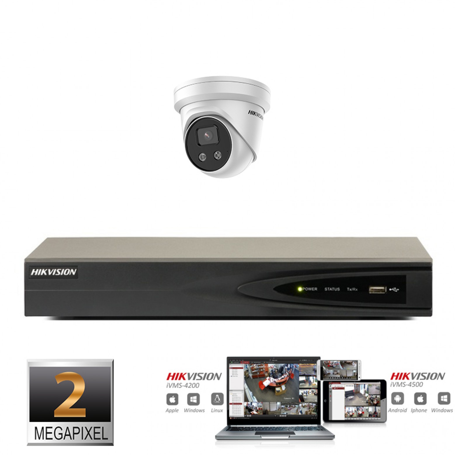 Zestaw kamer IP Hikvision 1x wieżyczka 2 megapiksele Full HD