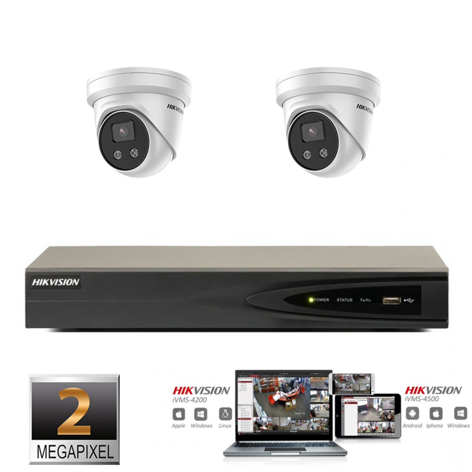 Σετ καμερών IP Hikvision 2x turret 2 megapixel Full HD