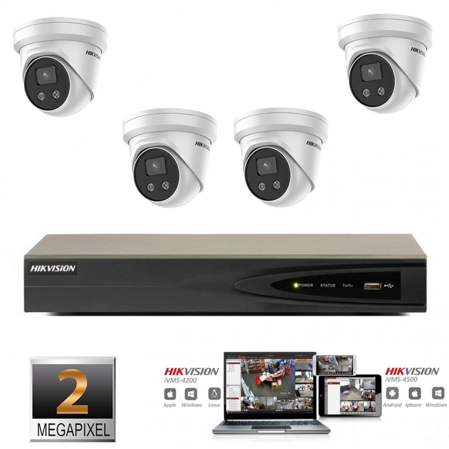 Conjunto de cámaras IP Hikvision 4x torreta 2 megapíxeles Full HD