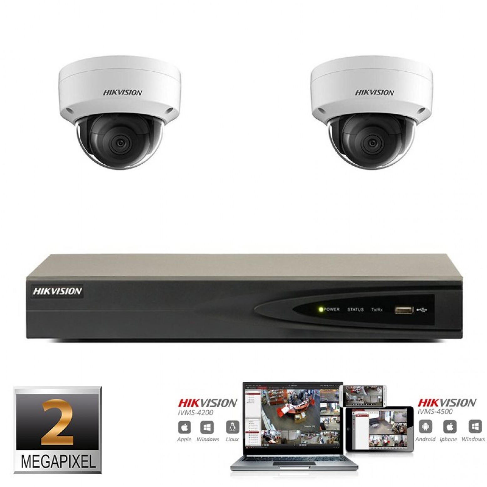 Hikvision IP-kamera sæt 2x dome 2 megapixel Full HD