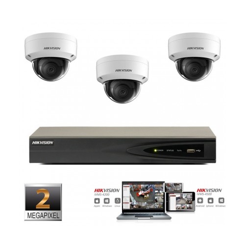 Hikvision IP camera set 3x dome 2 megapixel Full HD
