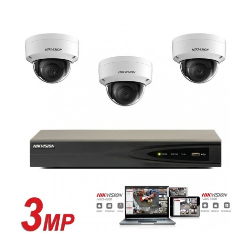 Hikvision IP camera set 3x dome 3 megapixel Full HD
