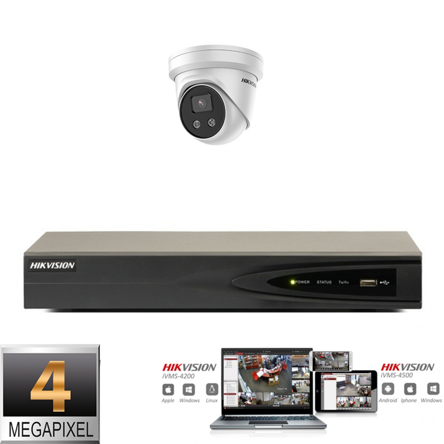 Conjunto de cámaras IP Hikvision 1x torreta 4 megapíxeles Full HD