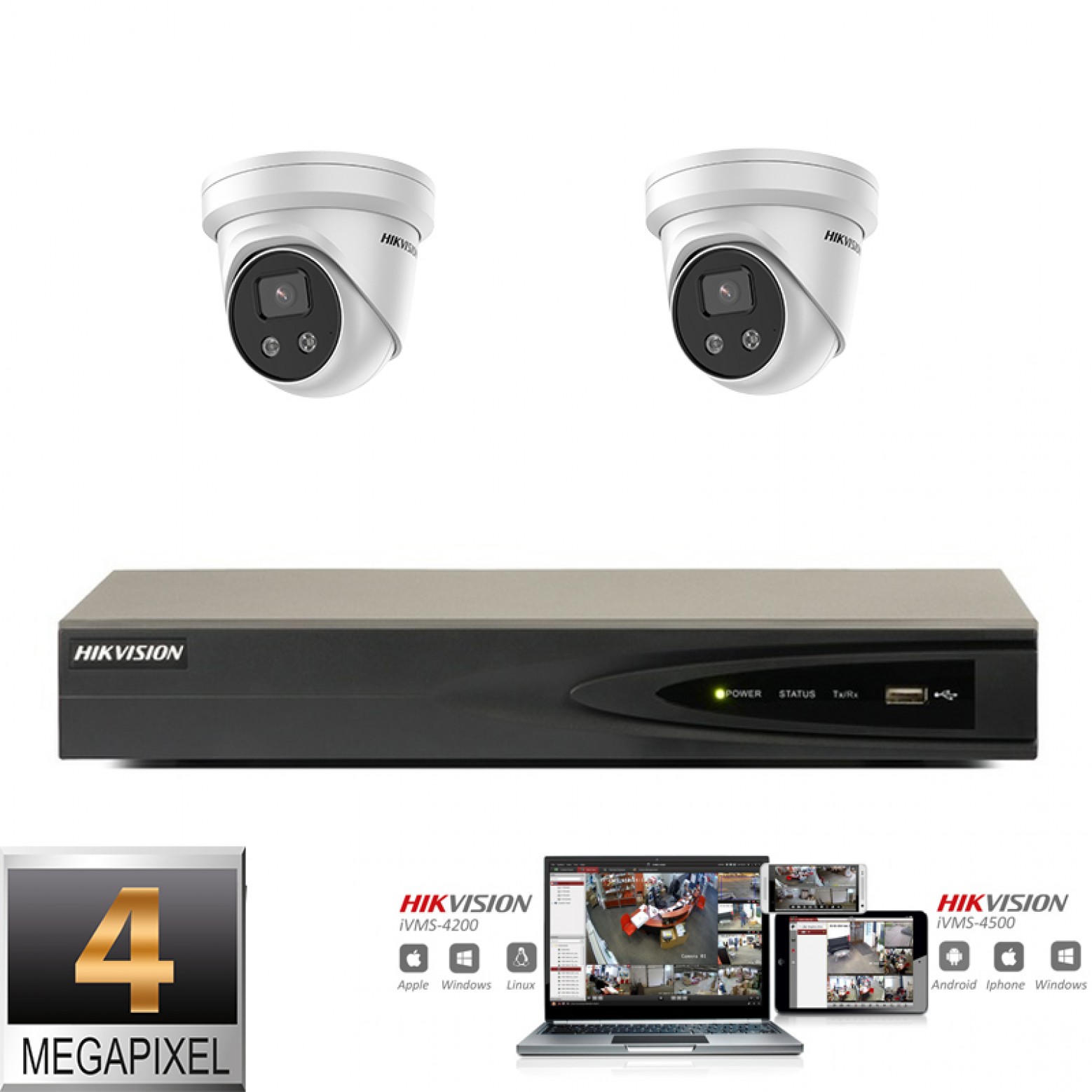 Hikvision IP camera set 2x turret 4 megapixel Full HD