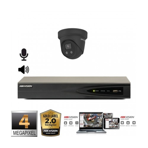 Hikvision Gold Label 2.0 IP camera set 1x turret 4 megapixel Full HD met microfoon en speaker zwart