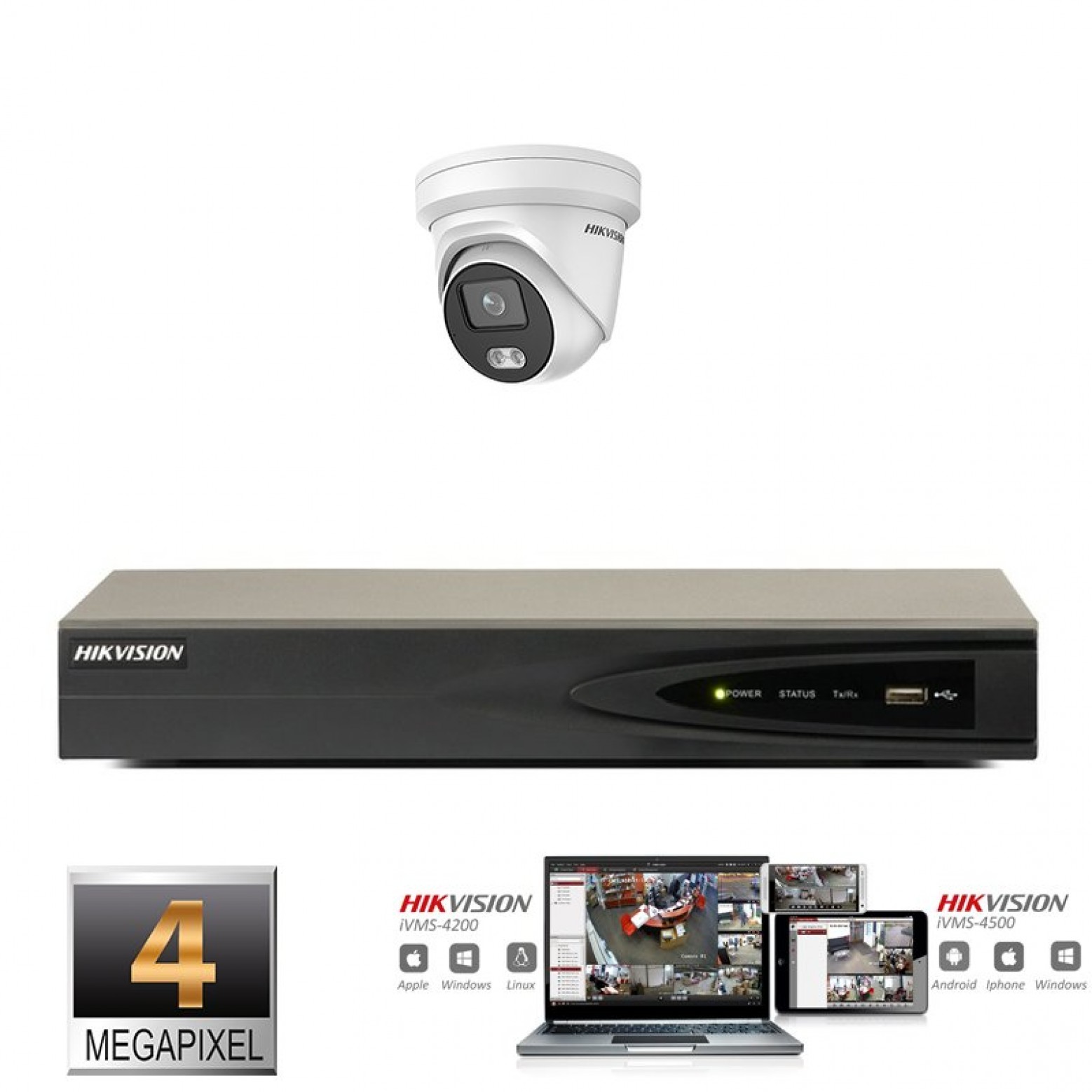 Conjunto de cámaras Hikvision IP ColorVu 1x torreta 4 megapíxeles Full HD