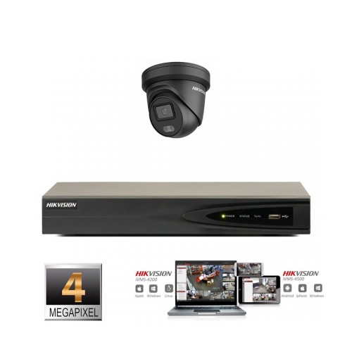 Hikvision IP ColorVu camera set  zwart 1x turret 4 megapixel Full HD met ingebouwde microfoon