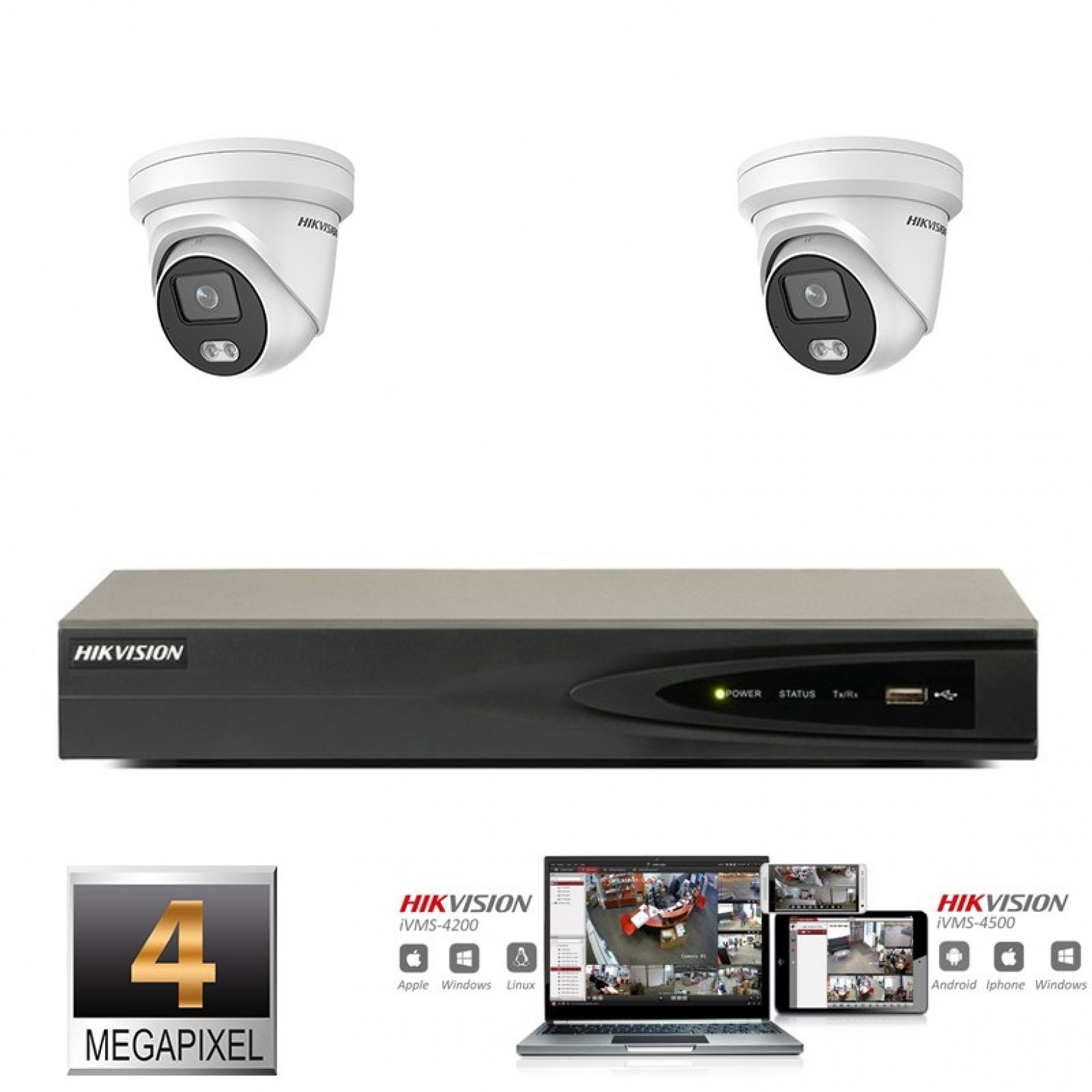 Ensemble de caméras IP ColorVu Hikvision 2x tourelle 4 mégapixels Full HD