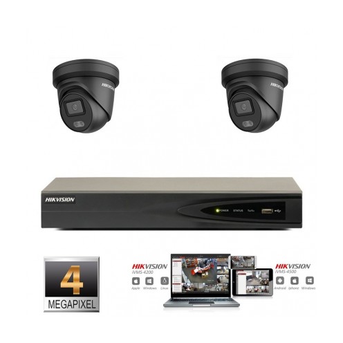 Hikvision IP ColorVu camera set  zwart 2x turret 4 megapixel Full HD met ingebouwde microfoon