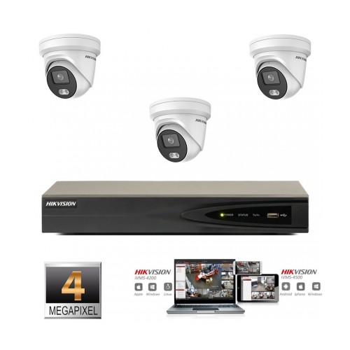 Hikvision IP ColorVu camera set 3x turret 4 megapixel Full HD