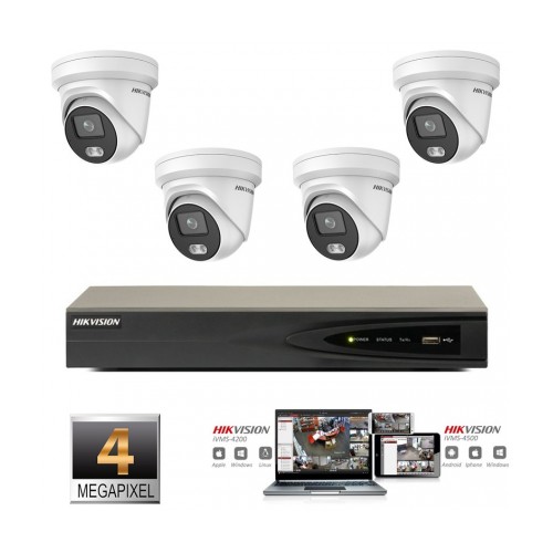 Hikvision IP ColorVu camera set 4x turret 4 megapixel Full HD