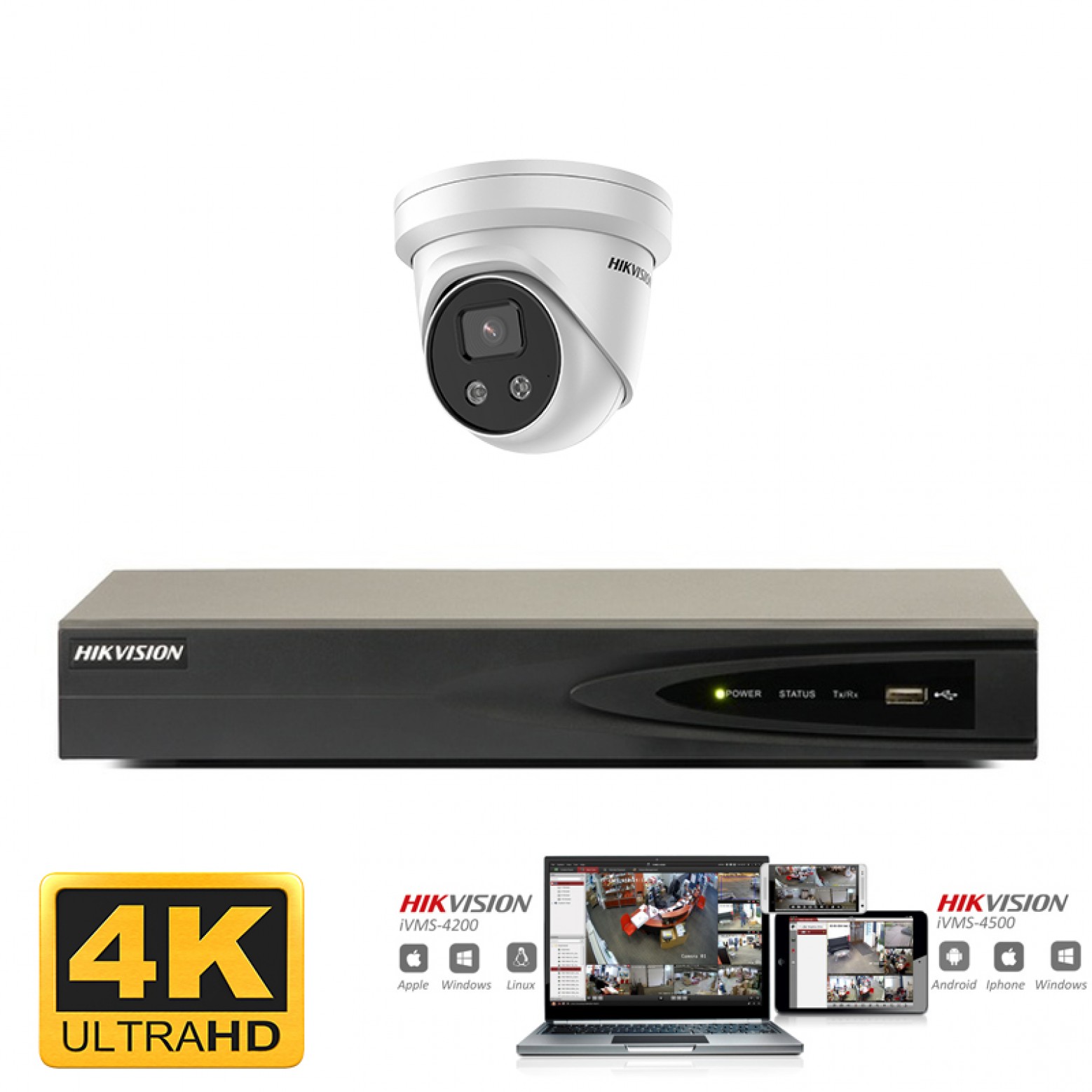 Hikvision IP camera set 1x turret wit 8 megapixel (4K) Full HD