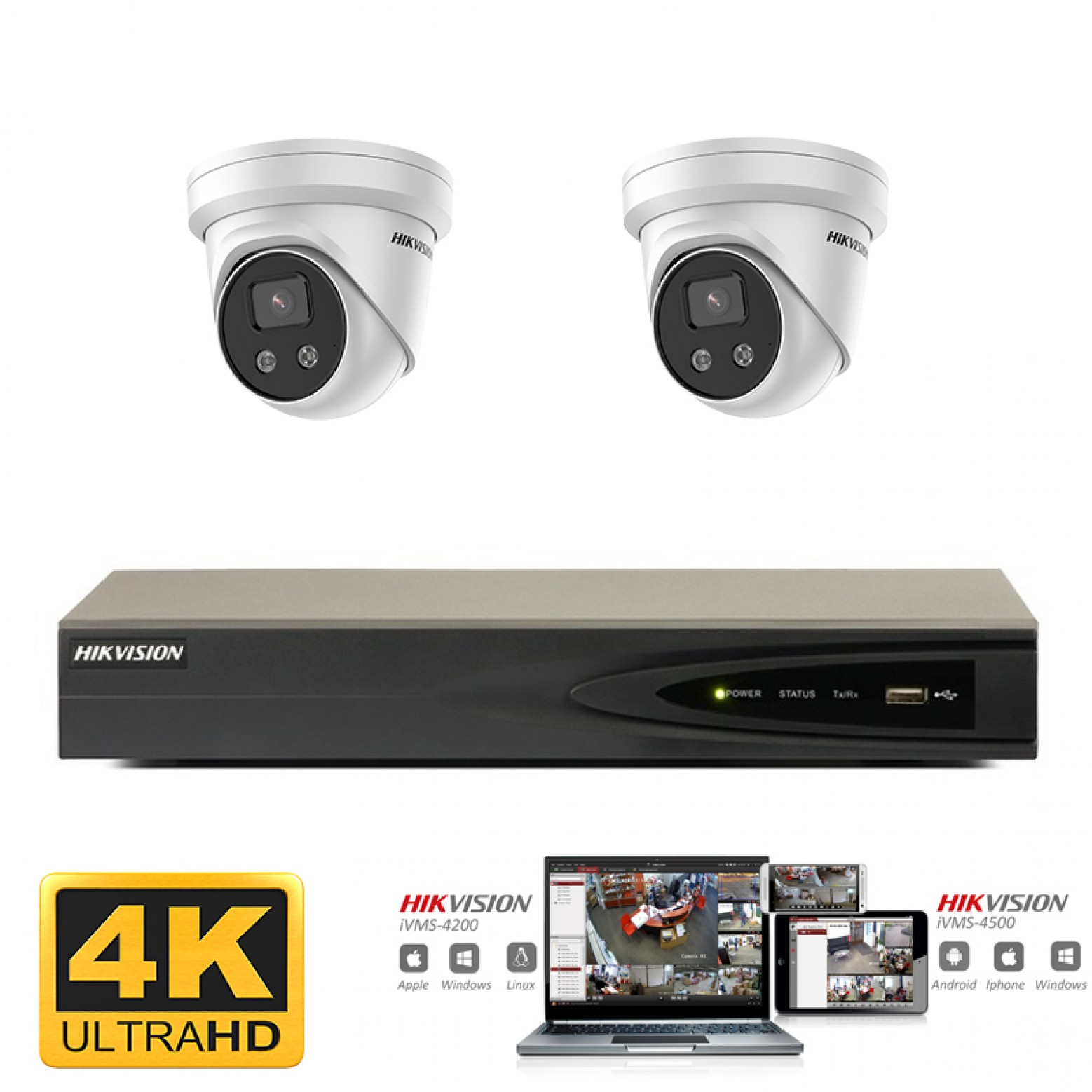 Hikvision IP camera set 2x turret wit 8 megapixel (4K) Full HD