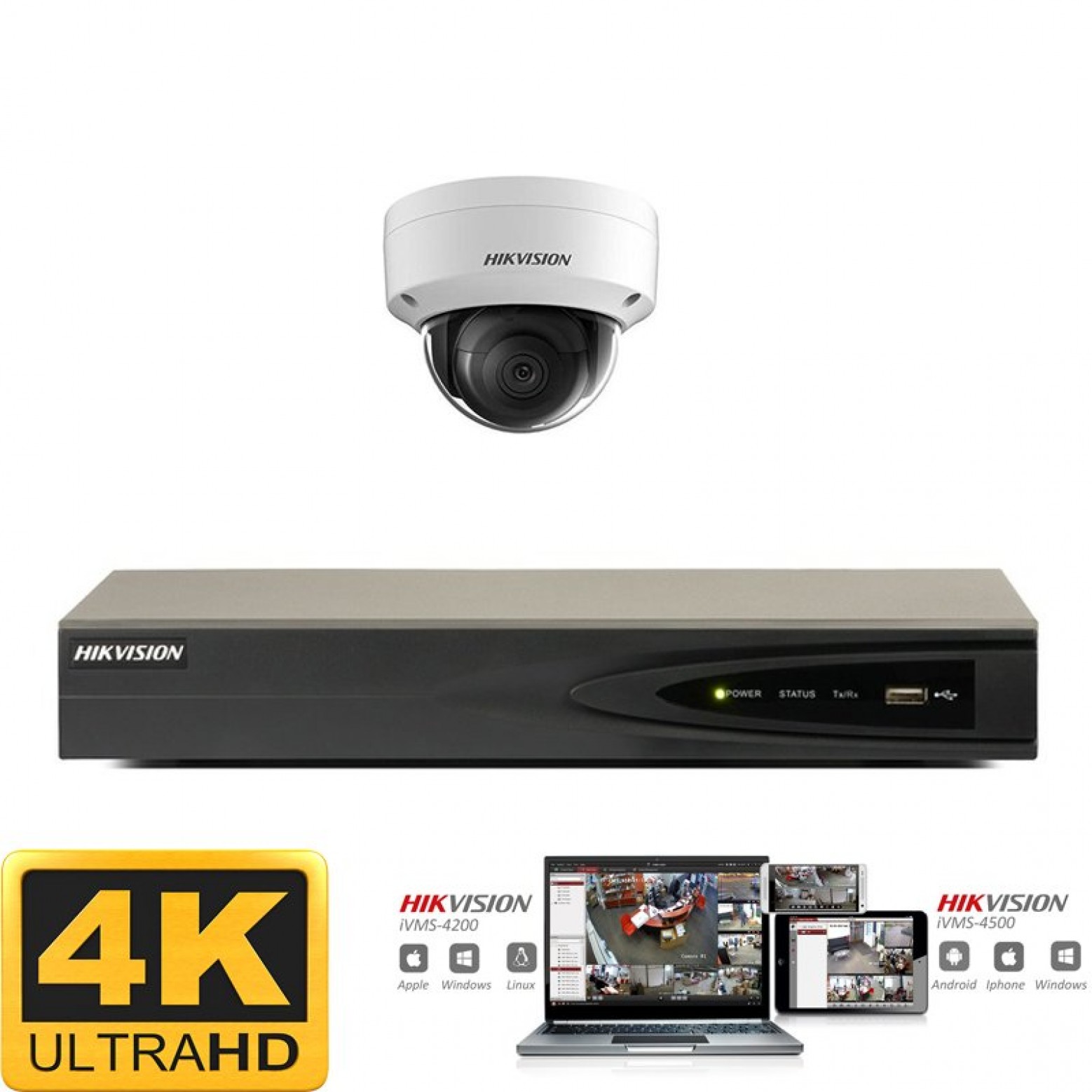 Conjunto de cámaras IP Hikvision 1x domo de 8 megapíxeles (4K) Full HD