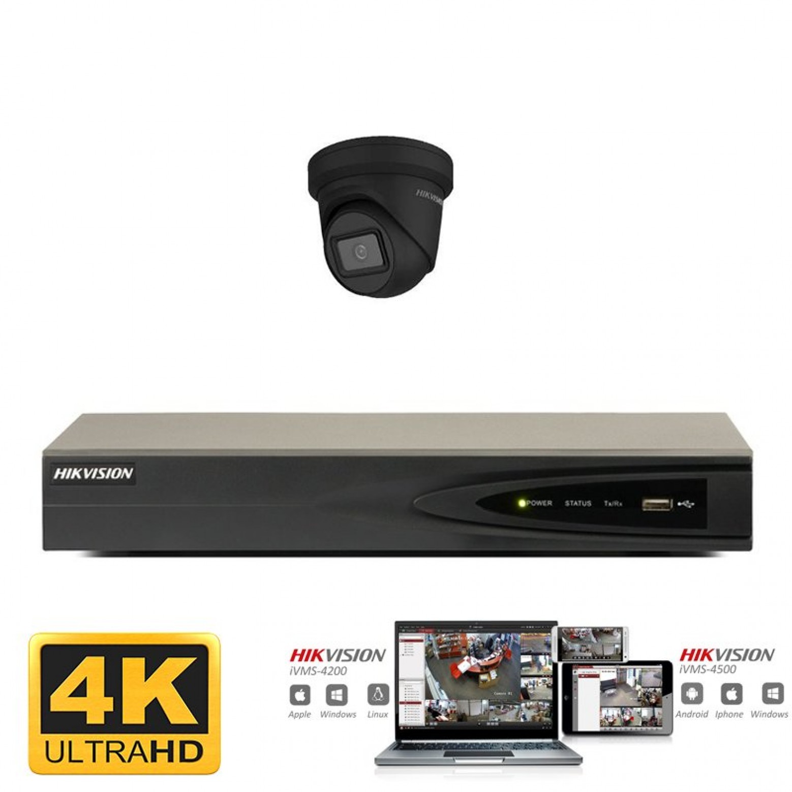 Hikvision IP camera set 1x turret zwart 8 megapixel (4K) Full HD