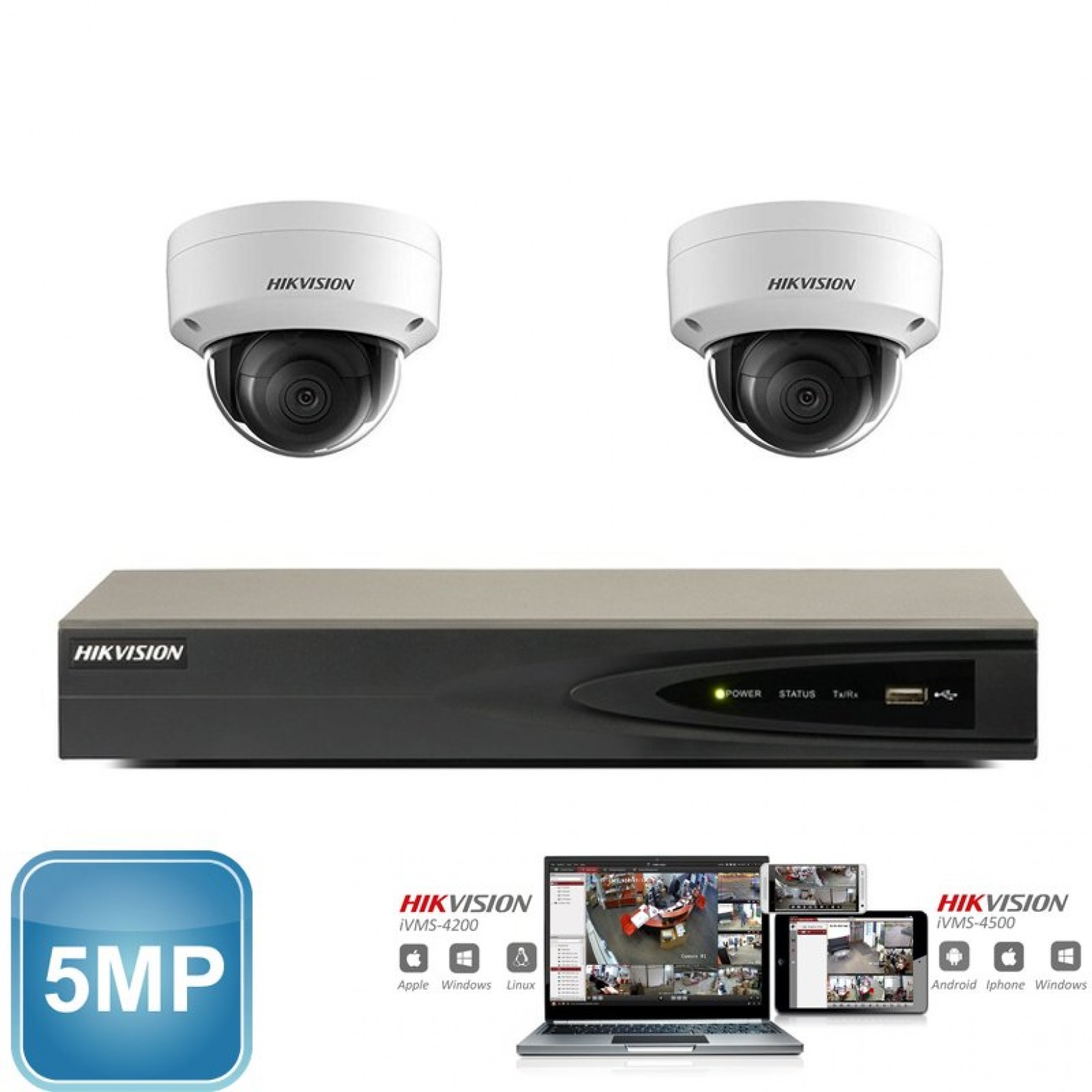 Conjunto de cámaras IP Hikvision 2x domo 5 megapíxeles Full HD