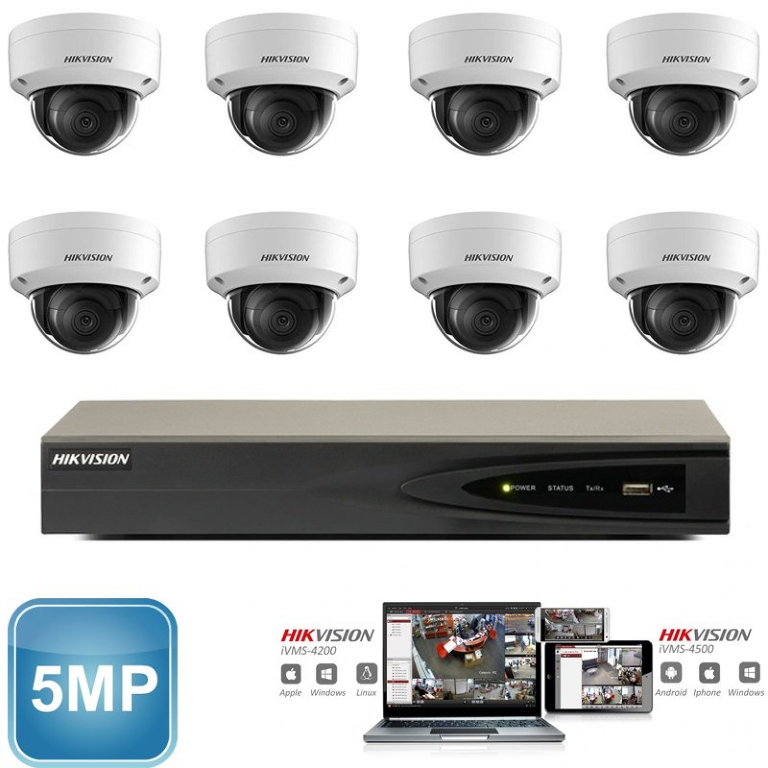 Conjunto de cámaras IP Hikvision 8x domo 5 megapíxeles Full HD