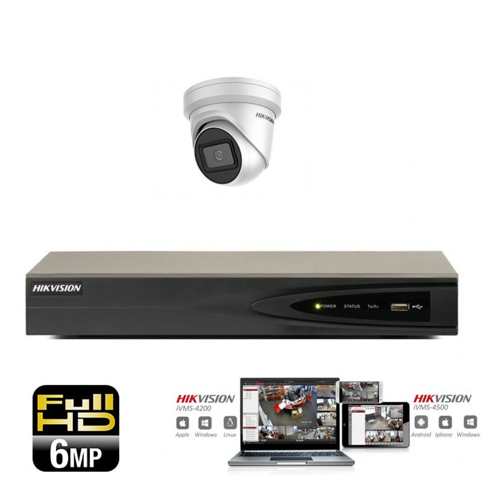 Conjunto de cámaras IP Hikvision 1x torreta 6 megapíxeles Full HD