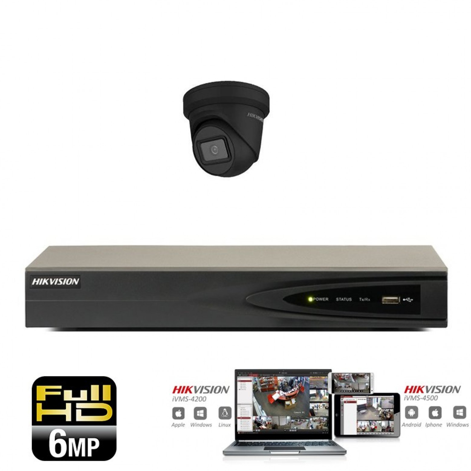 Conjunto de cámaras IP Hikvision 1x torreta 6 megapíxeles Full HD