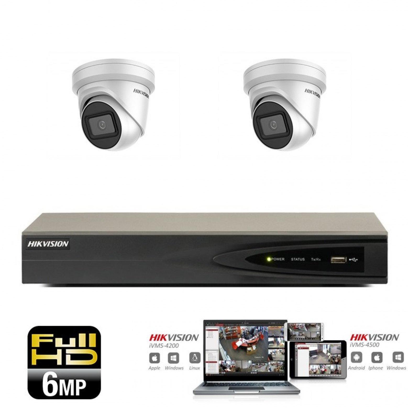 Hikvision IP camera set 2x turret 6 megapixel Full HD