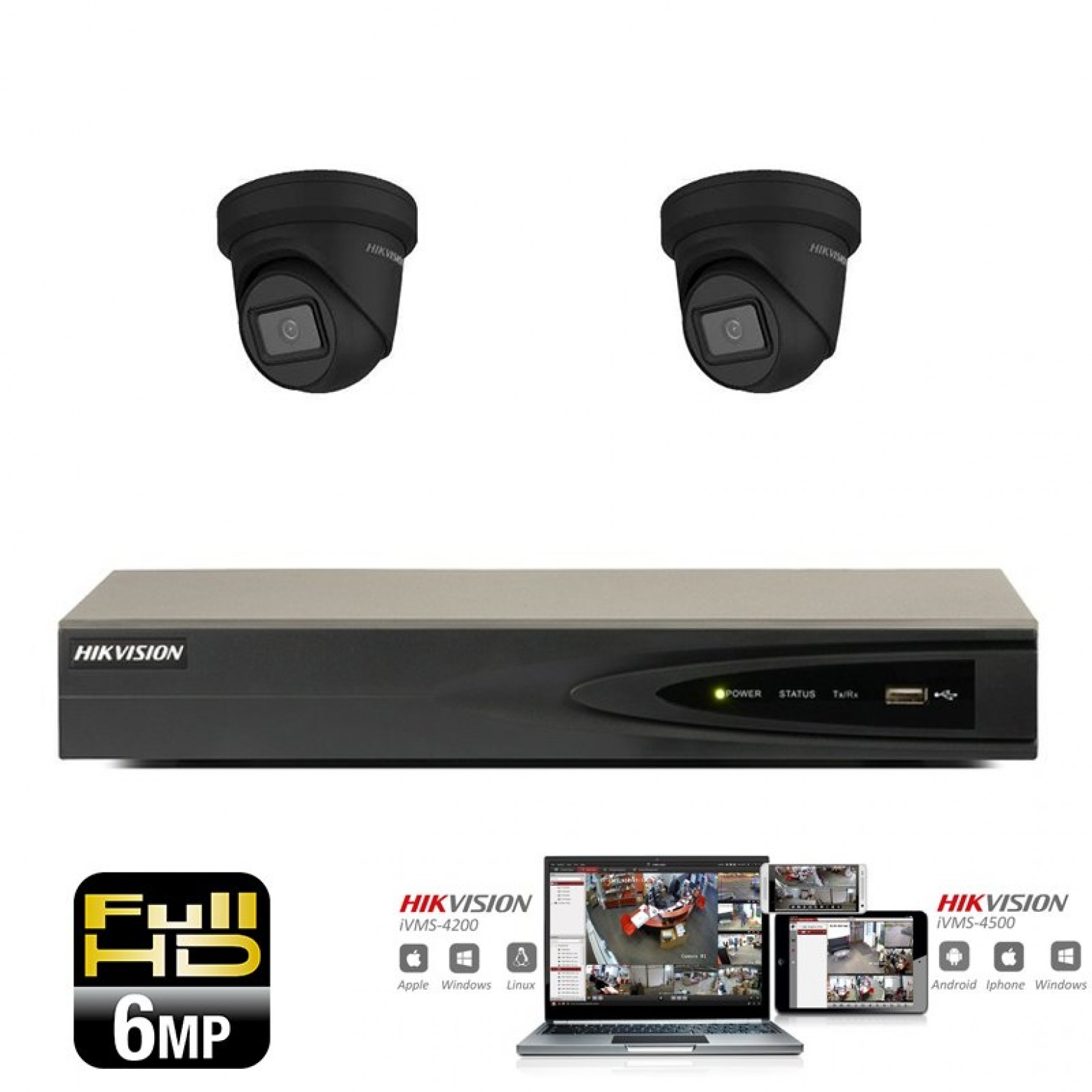 Conjunto de cámaras IP Hikvision 2x torreta 6 megapíxeles Full HD