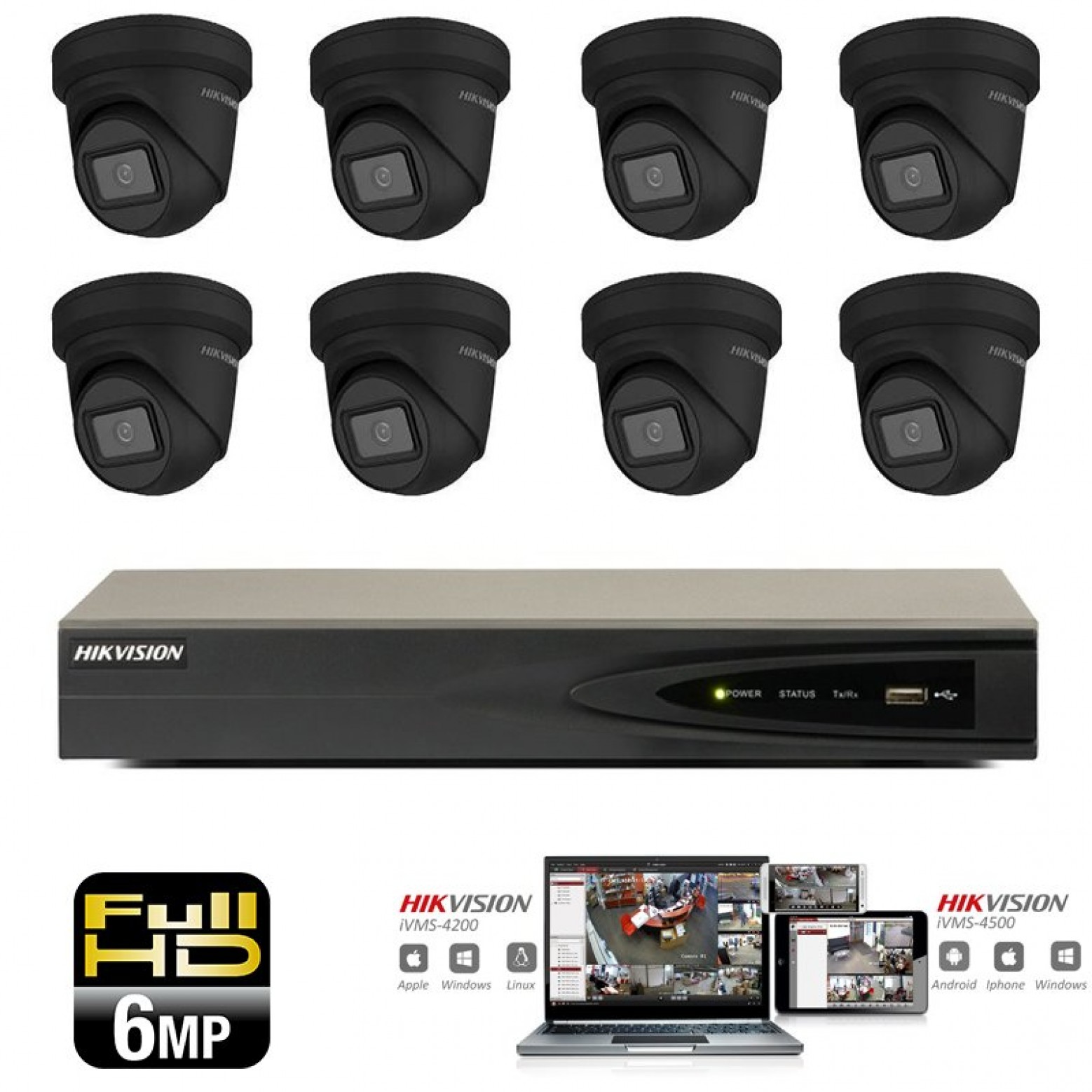 Conjunto de cámaras IP Hikvision 8x torreta 6 megapíxeles Full HD