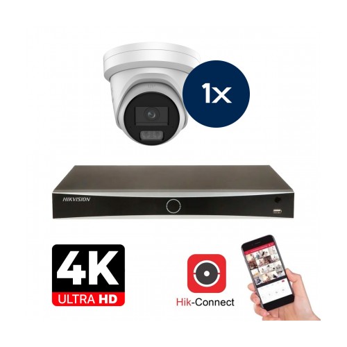 Hikvision Camera Set - 1x Colorvu 3.0 - Turret - 8MP (4K) - Audio en Microfoon - IP - Wit