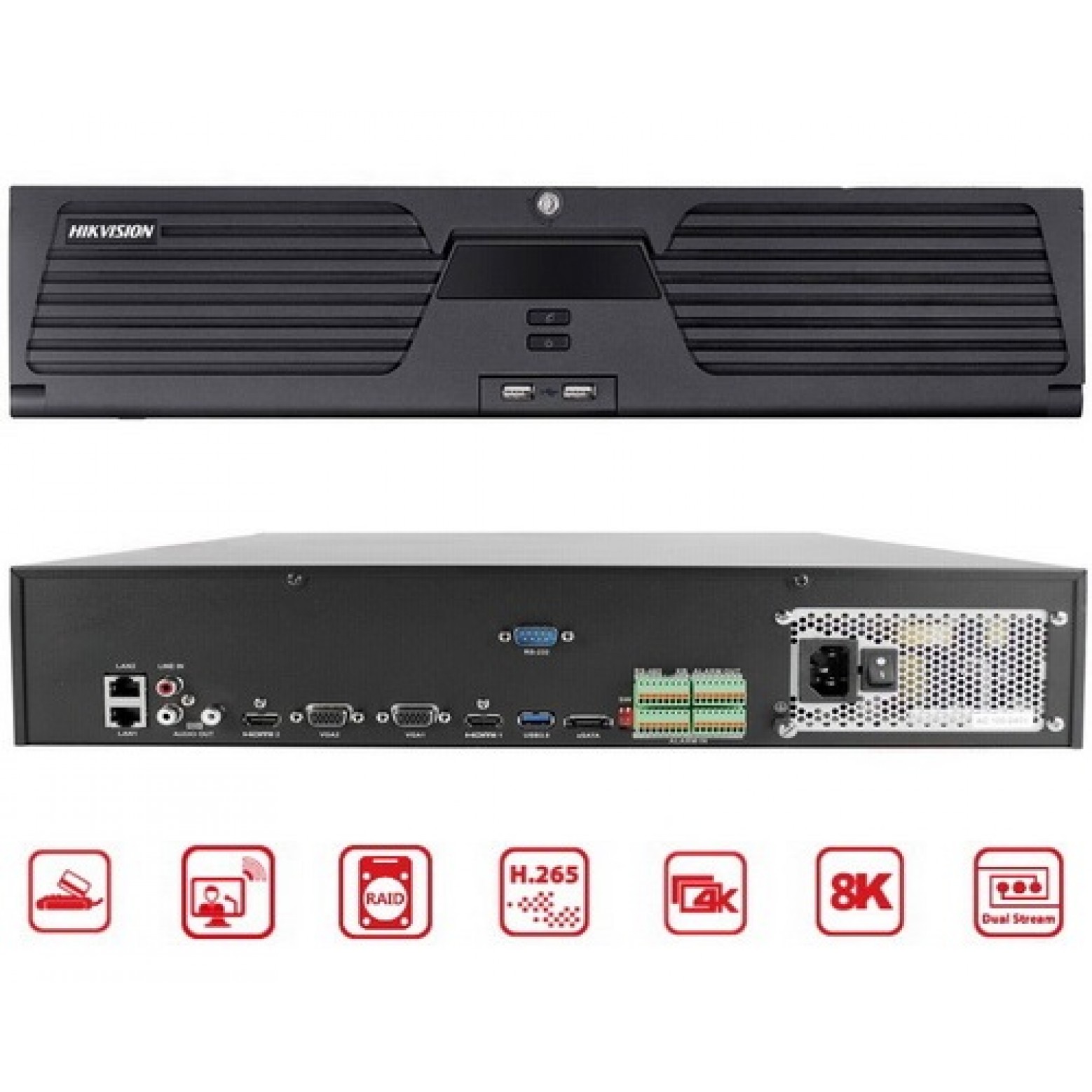 Hikvision DS-9664NI-M8 - Grabador de vídeo en red - 64 -canales - 8x SATA - PoE Hikvision DS-9664NI-M8 - Grabador de vídeo en red - 64 -canales - 8x SATA - PoE