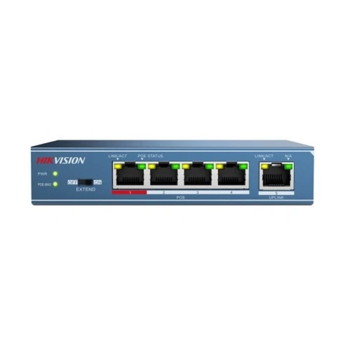 Hikvision DS-3E0105P-E Netwerk Switch 4 PoE poorten, 250meter PoE bereik