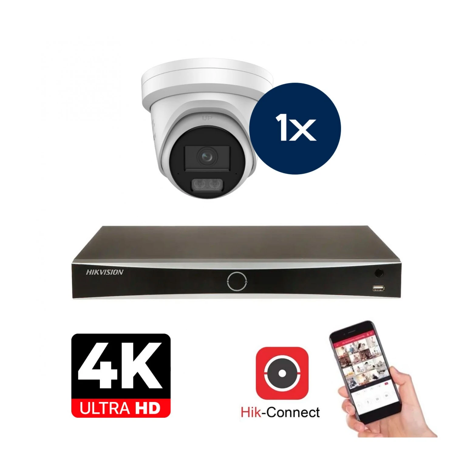 Hikvision Camera Set - 1x Colorvu 3.0 - Turret - 8MP (4K) - Audio en Microfoon - IP - Wit