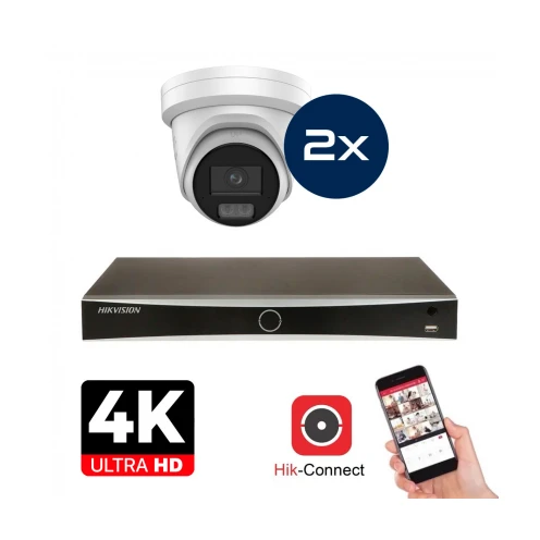 Hikvision Camera Set - 2x Colorvu 3.0 - Turret - 8MP (4K) - Audio en Microfoon - IP - Wit