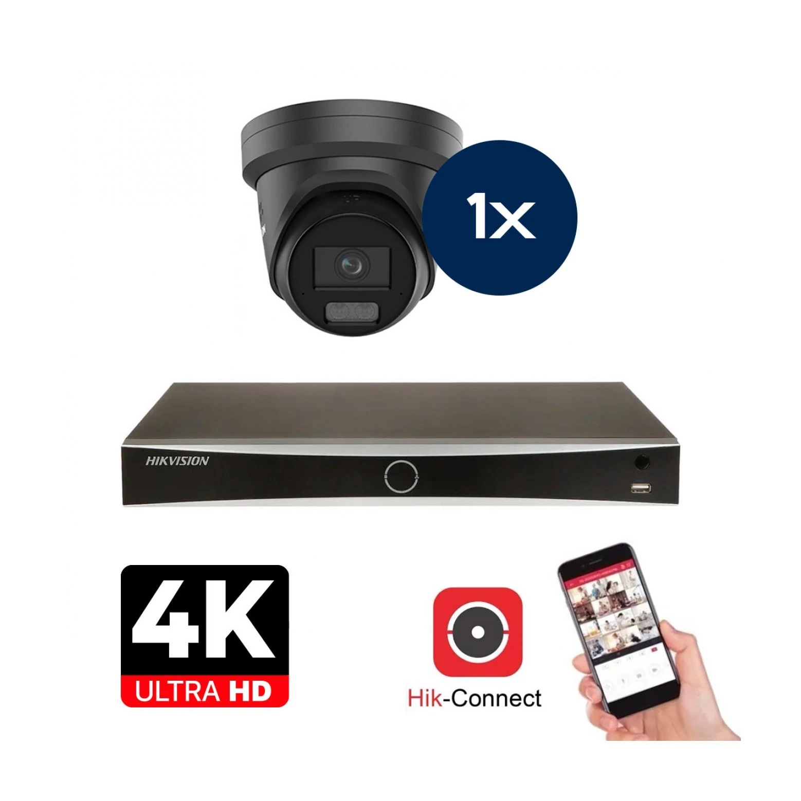 Hikvision Camera Set - 1x Colorvu 3.0 - Turret - 8MP (4K) - Audio en Microfoon - IP - Zwart