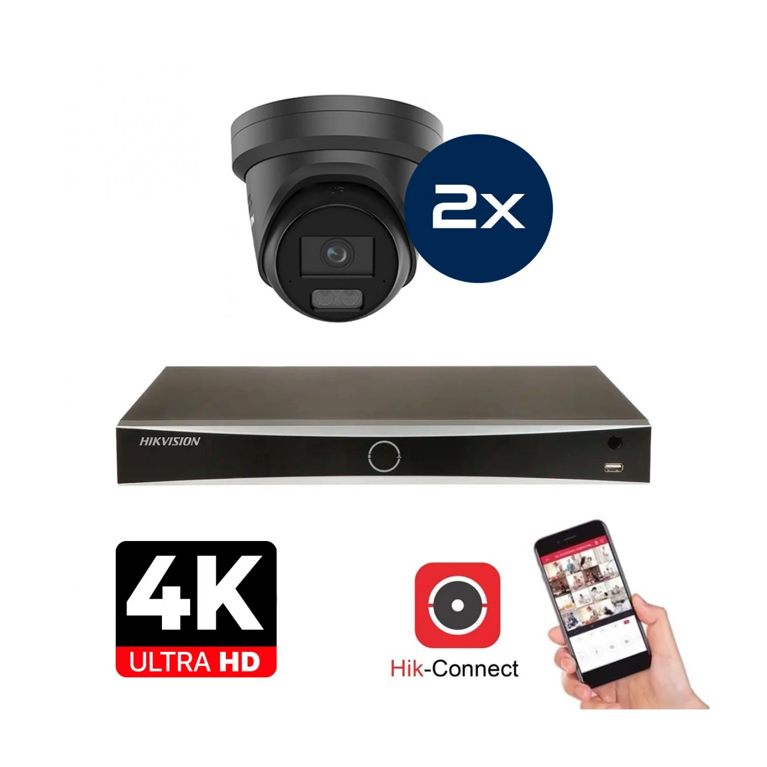 Hikvision Camera Set - 2x Colorvu 3.0 - Turret - 8MP (4K) - Audio en Microfoon - IP - Zwart