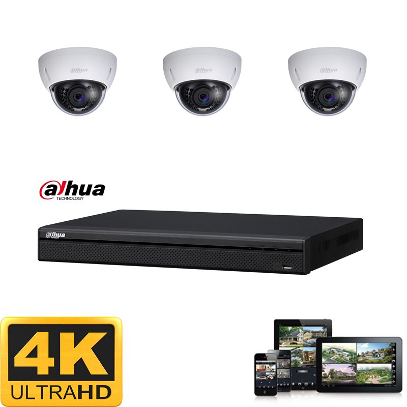Dahua IP-camera set 3x dome 8 megapixel (4K) Full HD