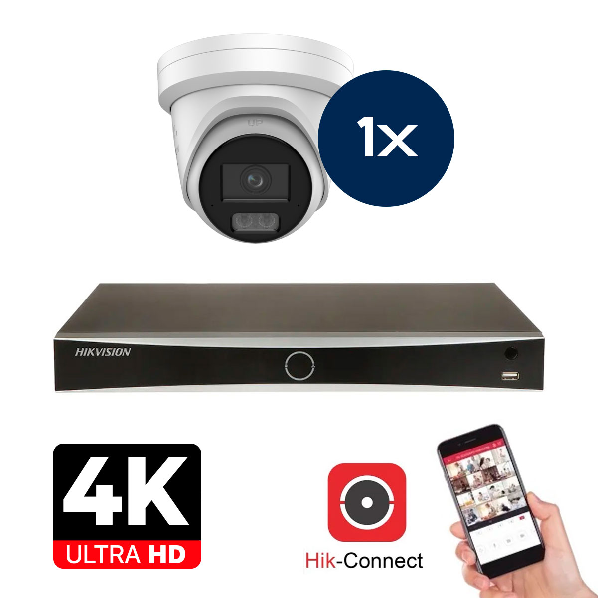 Hikvision Camera Set - 1x Colorvu 3.0 - Turret - 8MP (4K) - Audio en Microfoon - IP - Wit